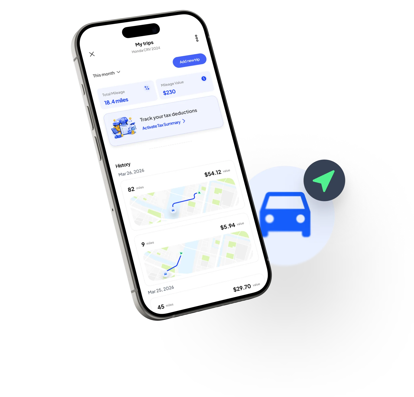 Bookovia mileage tracker on a phone